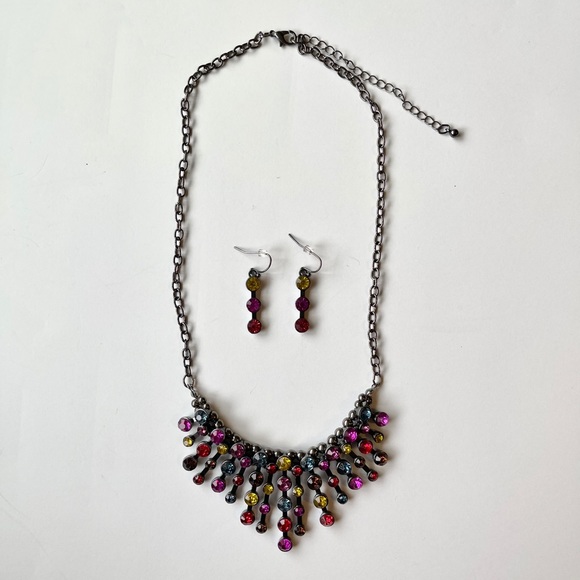 Colorful Rhinestone Necklace Earring Set - Picture 3 of 3